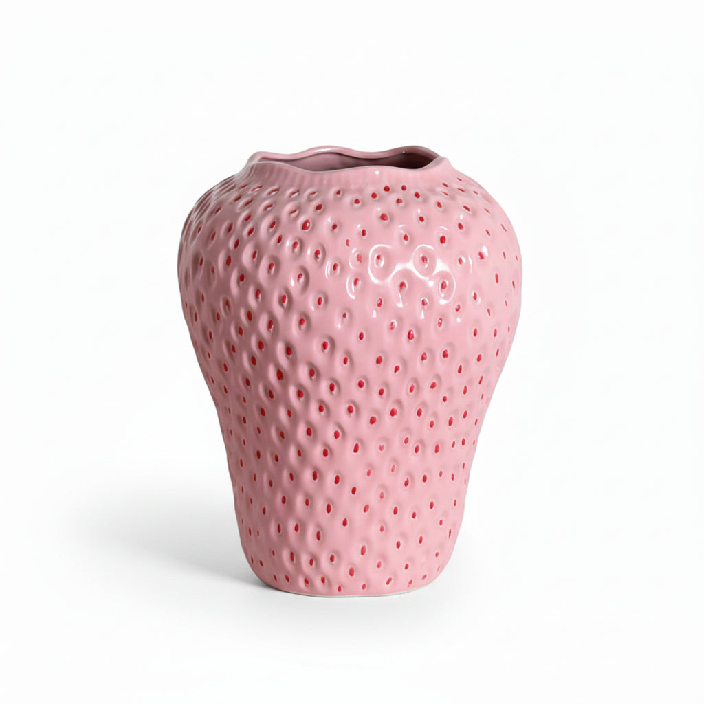 Photo de presentation du grand vase fraise rose sur fond blanc