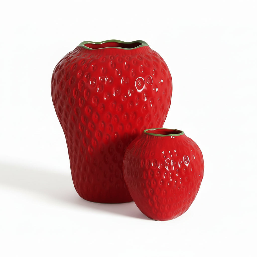 Photo de présentation des vases fraise rouge sur fond blanc