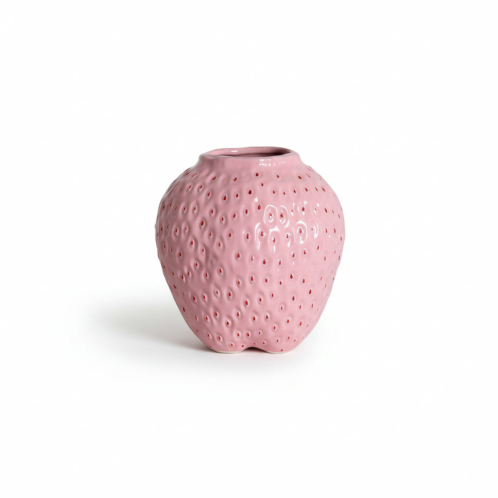 Photo de presentation du petit vase fraise rose sur fond blanc