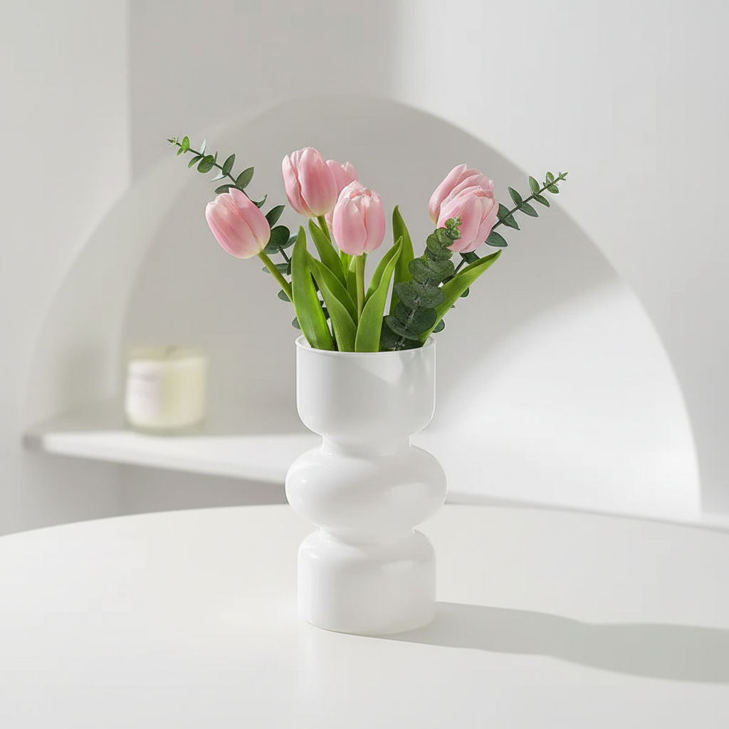 Photo de présentation du vase tulipe blanc en verre