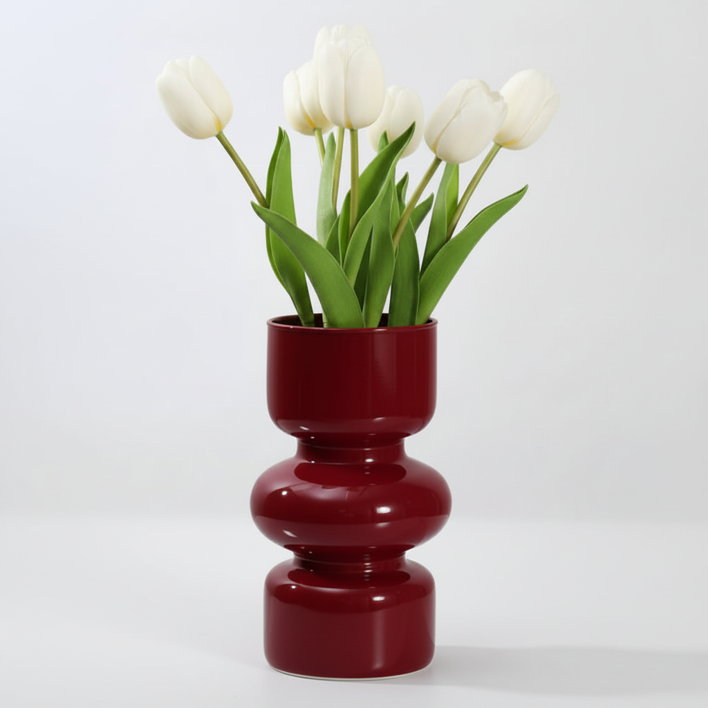 Photo de présentation du vase tulipe bordeaux en verre