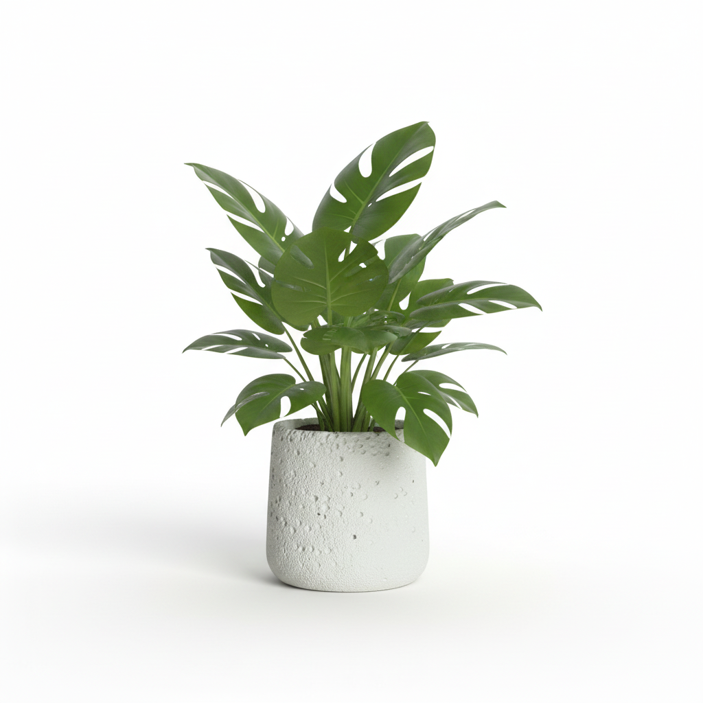 Photo de presentation sur fond blanc du cache pot en ciment monstera beige