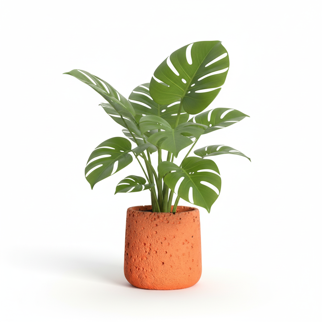 Photo de presentation sur fond blanc du cache pot en ciment monstera orange