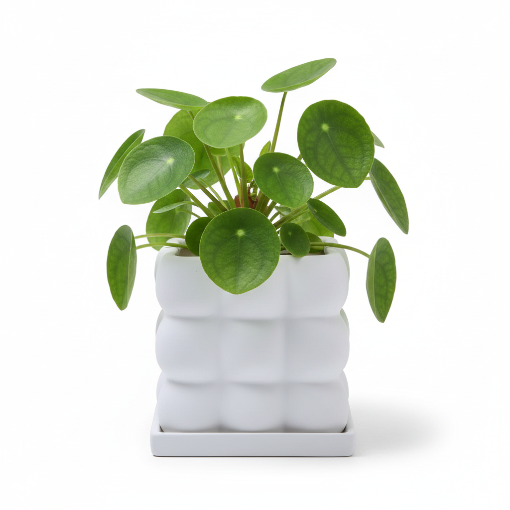 Photo de presentation du pot pilea blanc sur fond blanc