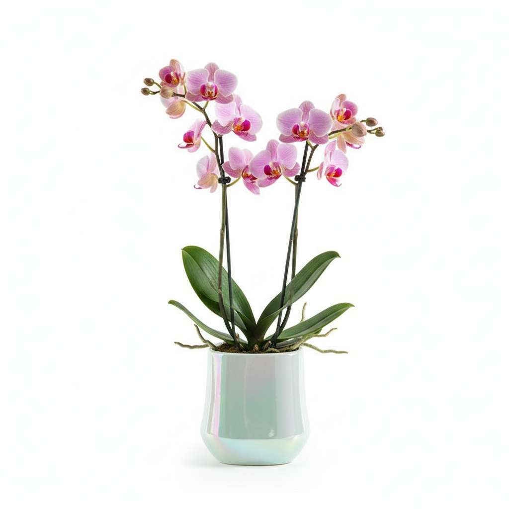 Photo de presentation du pot en ceramique orchidee bleu sur fond blanc