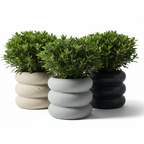 Photo de presentation sur fonds blanc des caches pots en ceramique  mouchetée azalee beige, gris et noir