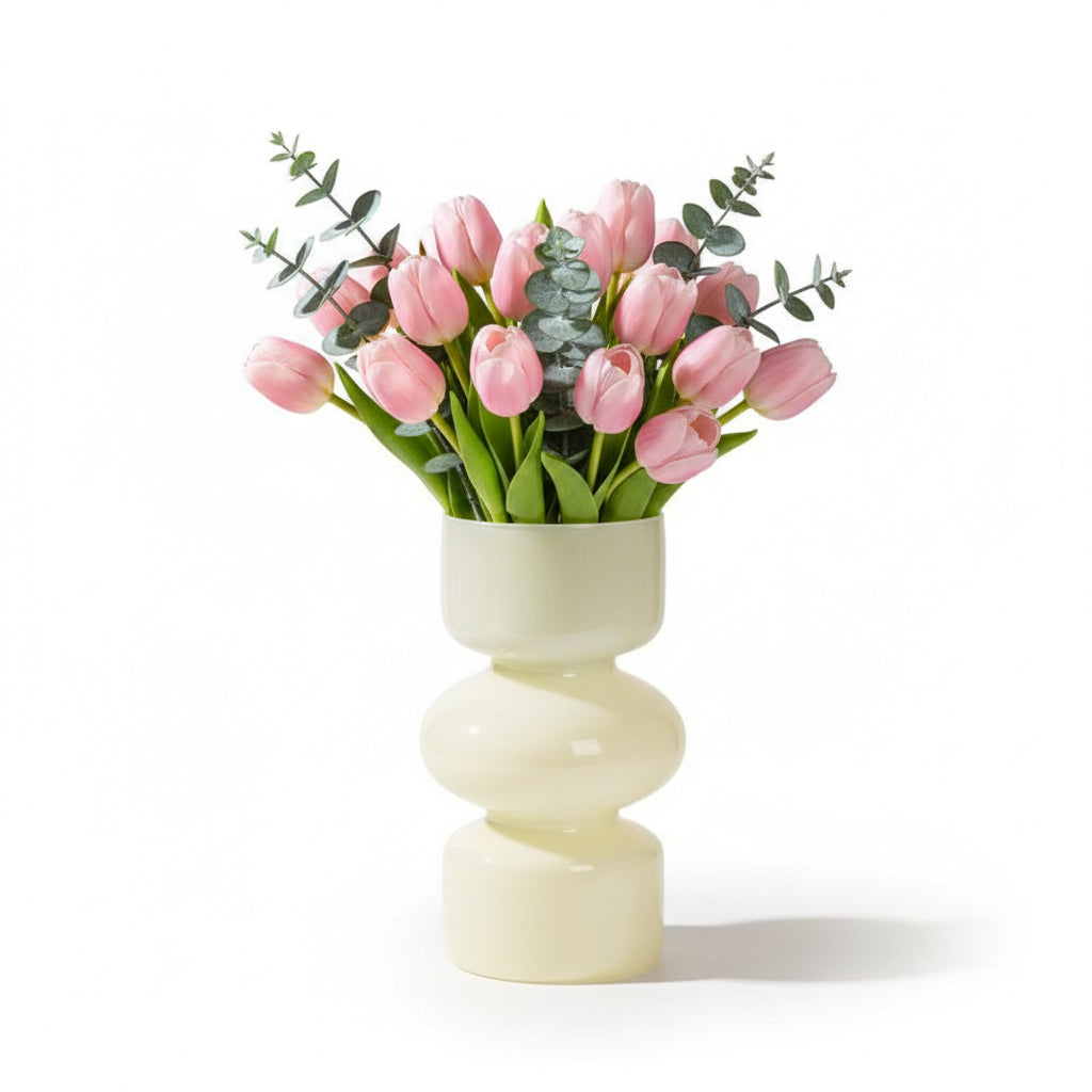 Photo de présentation du vase tulipe beige en verre