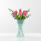 Photo de présentation du vase tulipe bleu ciel en verre