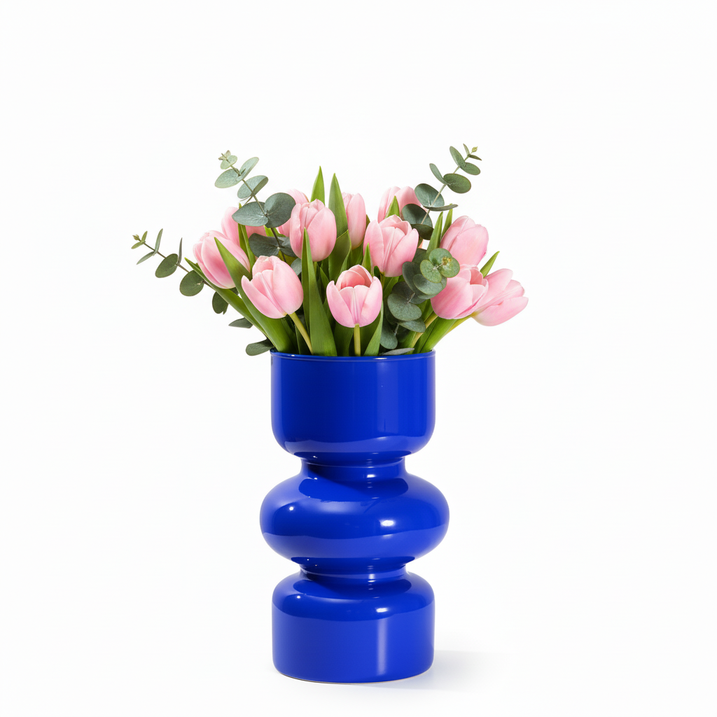 Photo de présentation du vase tulipe bleu roi en verre
